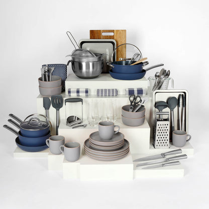 crockery-Stone Grey && pan-set-colour-Aegean Blue