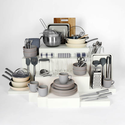 crockery-Stone Grey && pan-set-colour-Cream