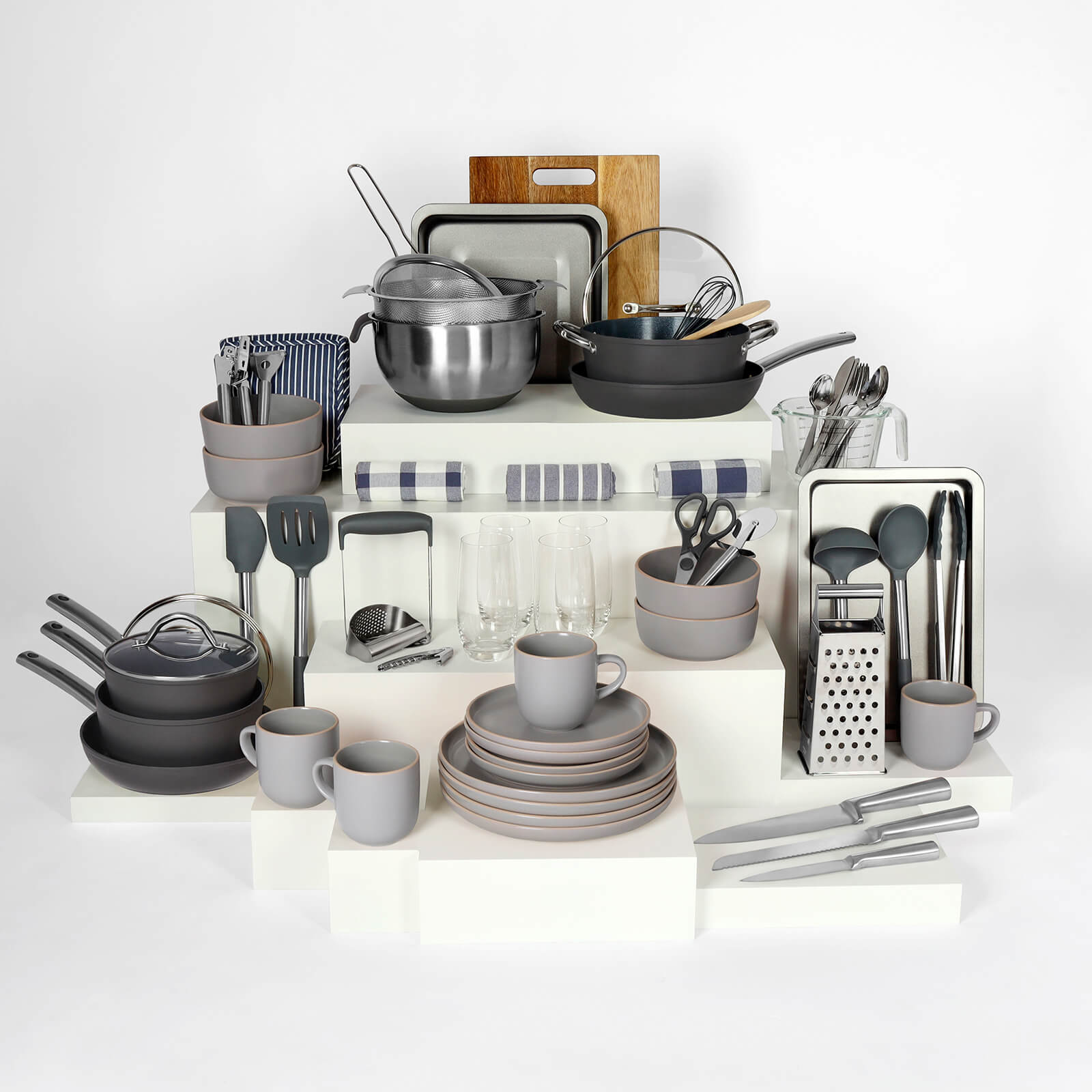 crockery-Stone Grey && pan-set-colour-Slate Grey